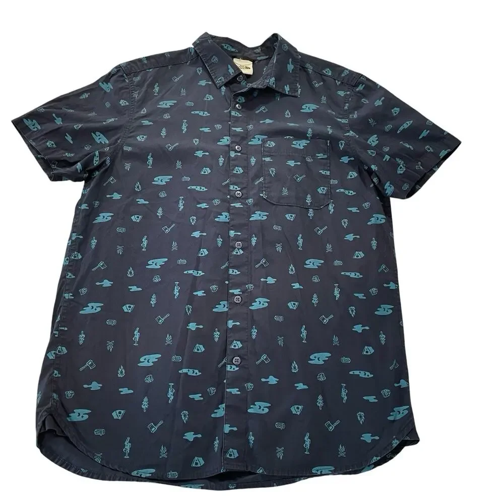 The‎ North Face Short Sleeve Button Up Shirt Men's M Camping Pattern Blue Cotton
